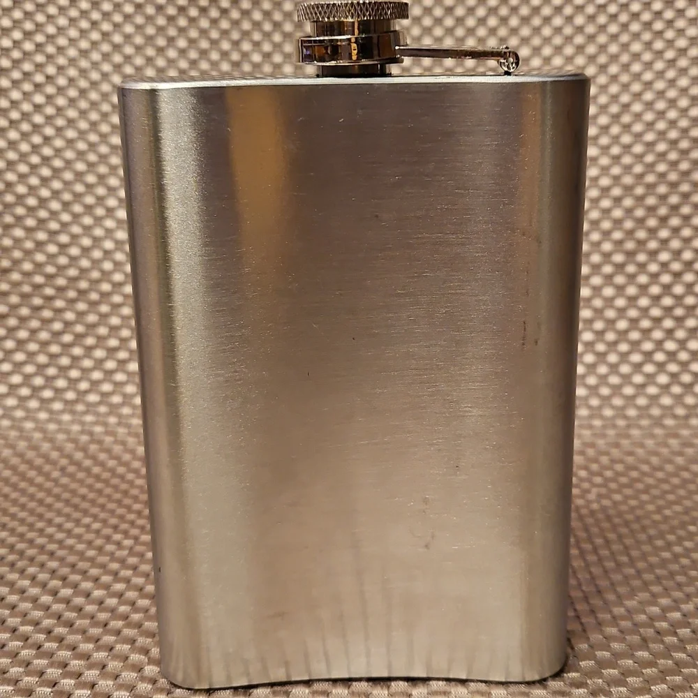 Vintage Stainless Steel Monogrammed Flask K Attached Screw Top Lid 8oz